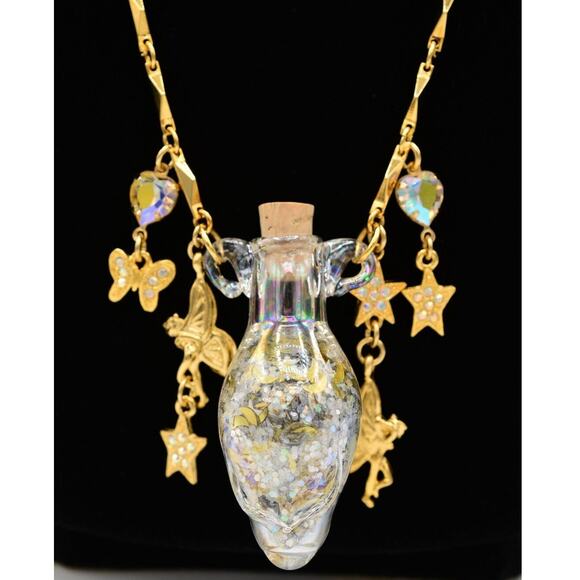 Kirks Folly Bottle Necklace Pixie Glitter Charm Crystal Rhinestone Gold NOS BOX - Picture 1 of 12